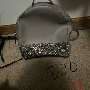 Kate Spade Gray Backpack with Silver Glitter Accent